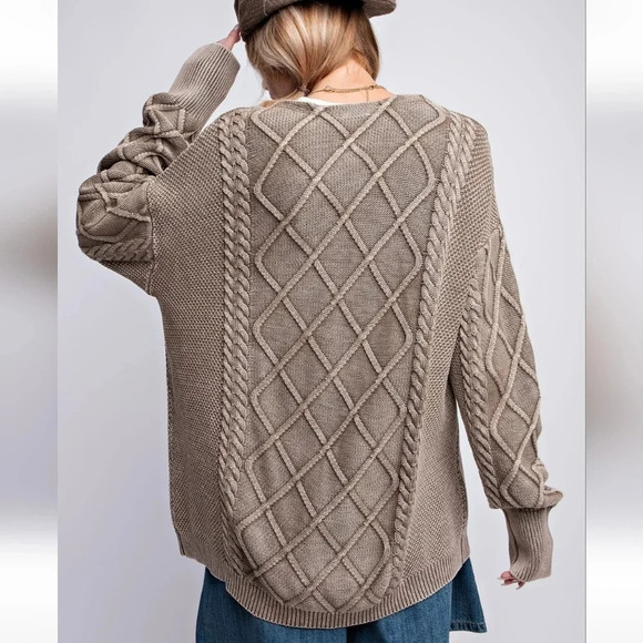 Easel Cable Knitted Sweater Cardigan Mocha New - Picture 2 of 5